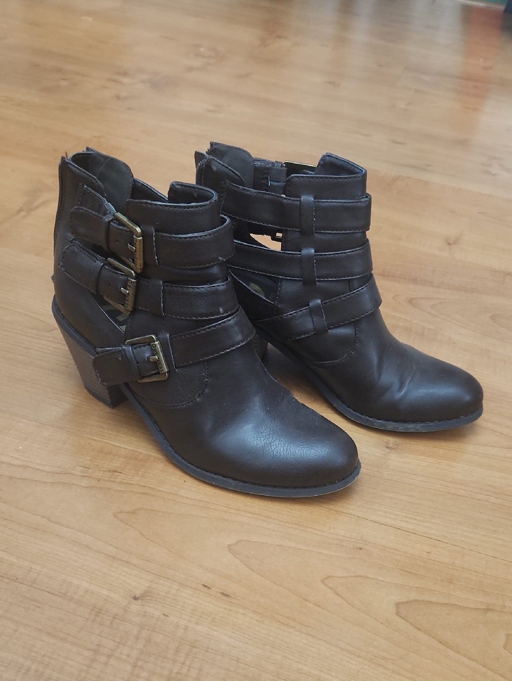 Women's Brown Strappy Buckle Ankle Boots